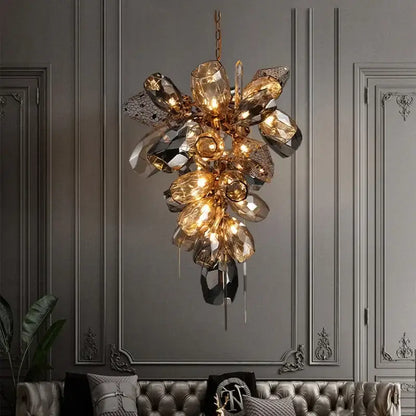Modern gold steel led pendant lights amber & gray glass dining room