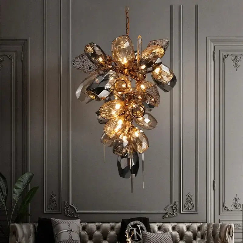 Modern gold steel led pendant lights amber & gray glass dining room