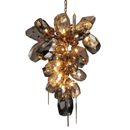 Modern gold steel led pendant lights amber & gray glass dining room