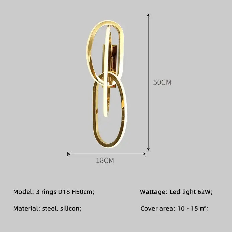 Modern gold steel pendant light interlocking rings dining room