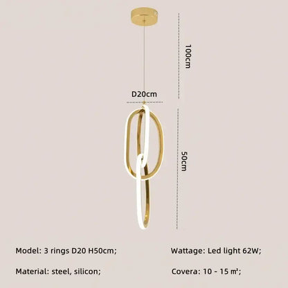 Modern gold steel pendant light interlocking rings dining room