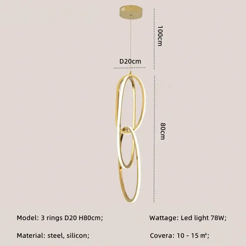 Modern gold steel pendant light interlocking rings dining room