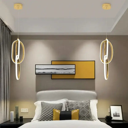Modern gold steel pendant light interlocking rings dining room