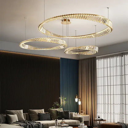Modern gold steel rings crystal pendant light dining room