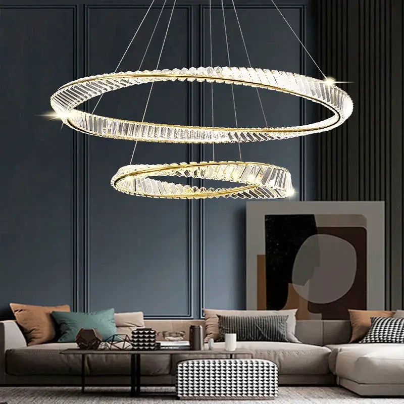 Modern gold steel rings crystal pendant light dining room