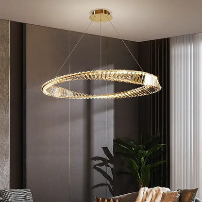 Modern gold steel rings crystal pendant light dining room