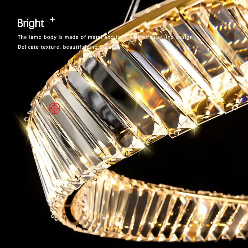 Modern gold steel rings crystal pendant light dining room