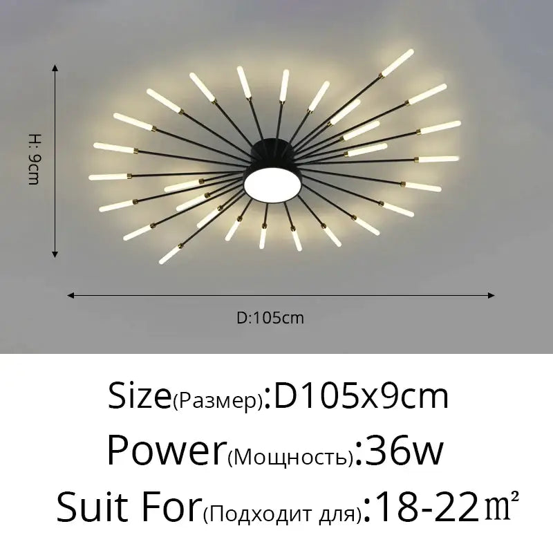 Modern gold sunburst acrylic led ceiling lights for bedroom