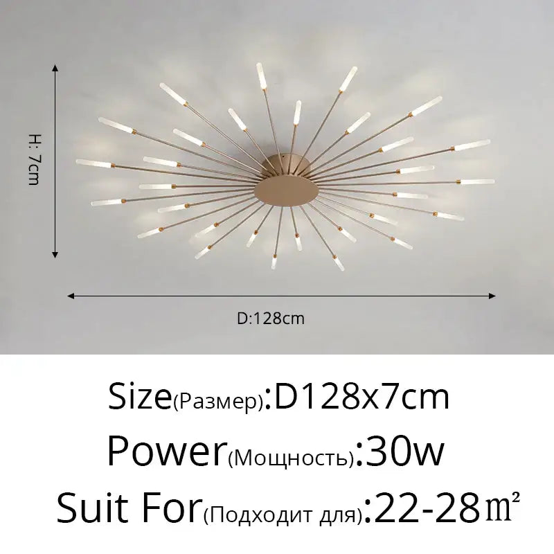 Modern gold sunburst acrylic led ceiling lights for bedroom