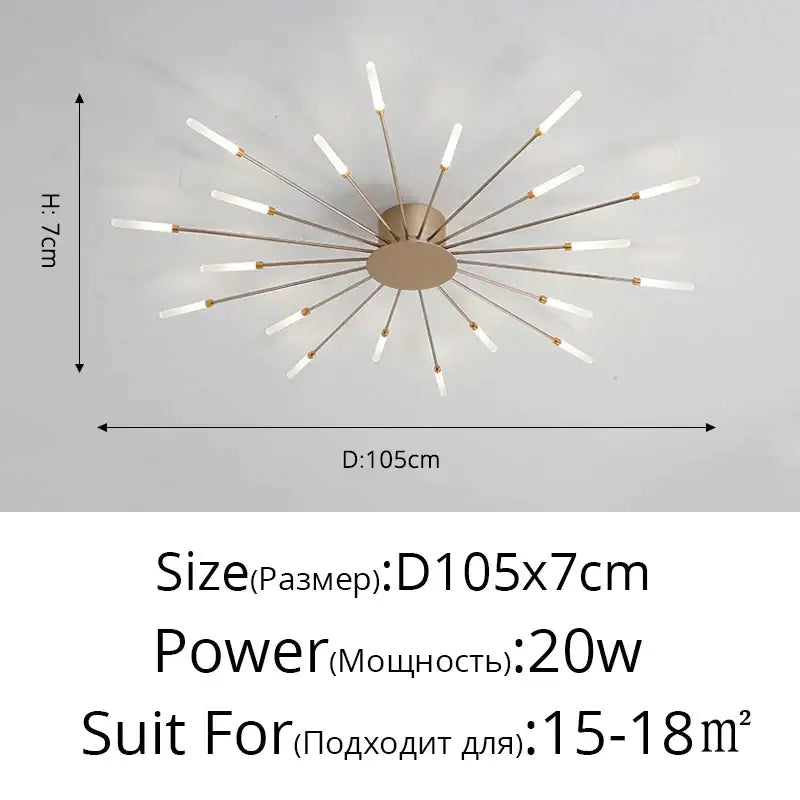 Modern gold sunburst acrylic led ceiling lights for bedroom