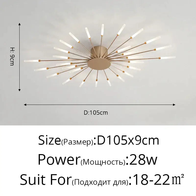 Modern gold sunburst acrylic led ceiling lights for bedroom