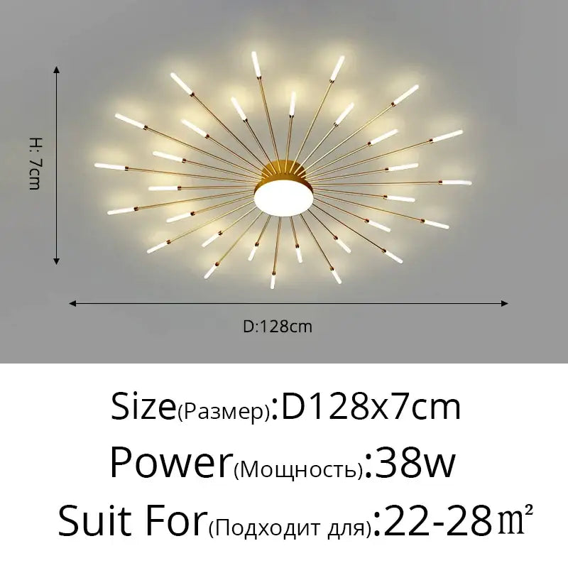 Modern gold sunburst acrylic led ceiling lights for bedroom