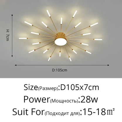 Modern gold sunburst acrylic led ceiling lights for bedroom