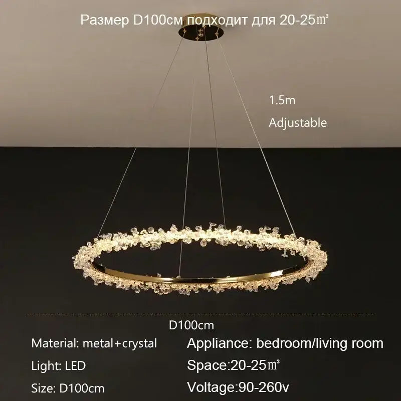 Modern gold swirling crystal pendant chandelier dining room light