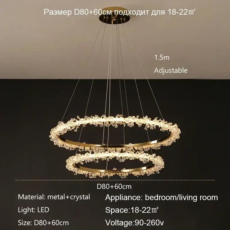 Modern gold swirling crystal pendant chandelier dining room light