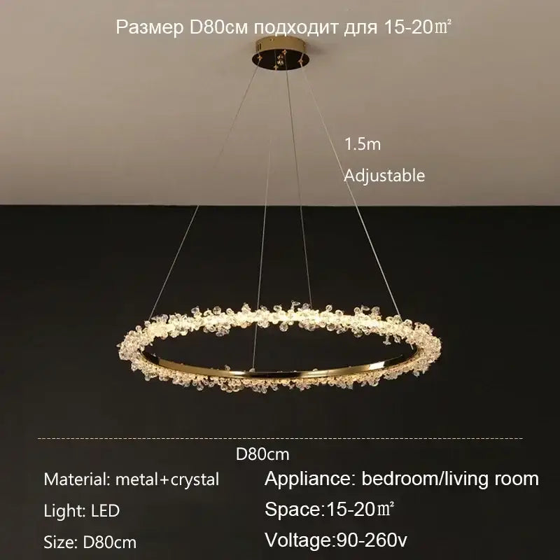 Modern gold swirling crystal pendant chandelier dining room light