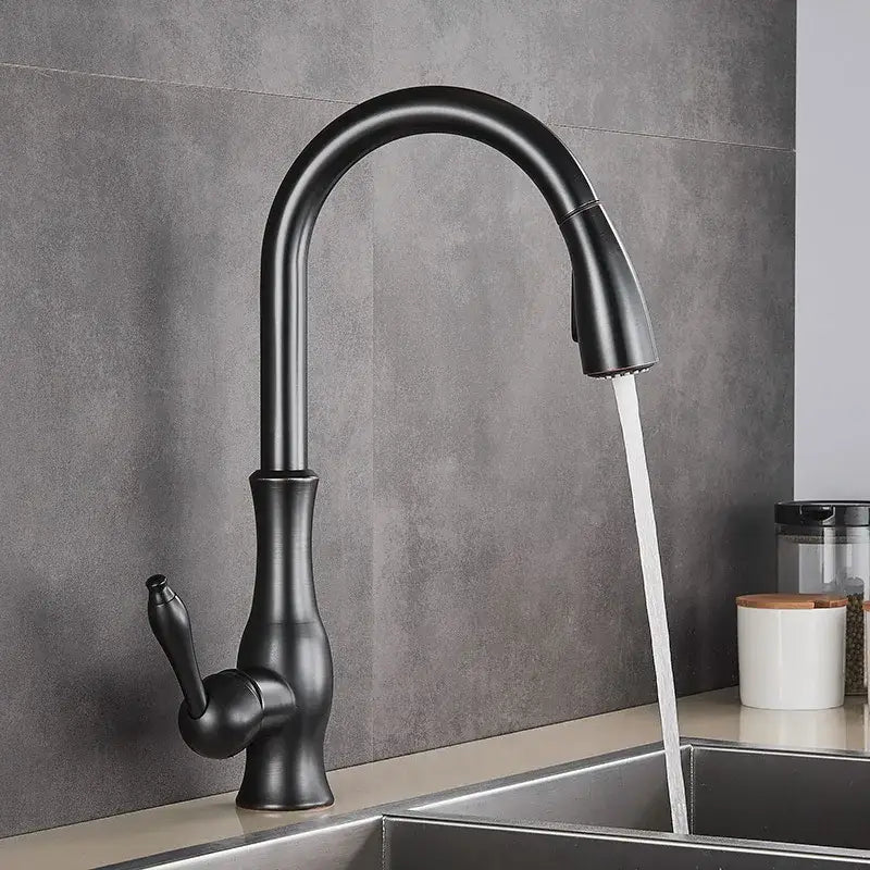 Modern gold swivel kitchen faucet with pull down sprayer
