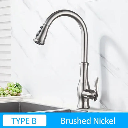 Modern gold swivel kitchen faucet with pull down sprayer