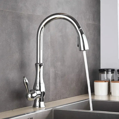 Modern gold swivel kitchen faucet with pull down sprayer