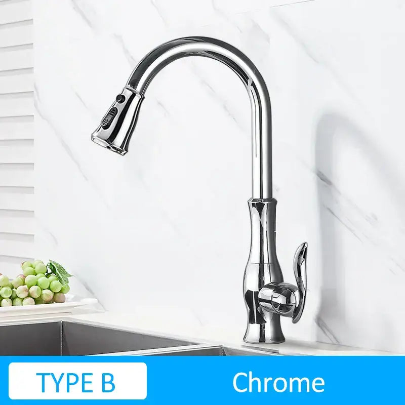 Modern gold swivel kitchen faucet with pull down sprayer