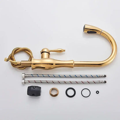 Modern gold swivel kitchen faucet with pull down sprayer