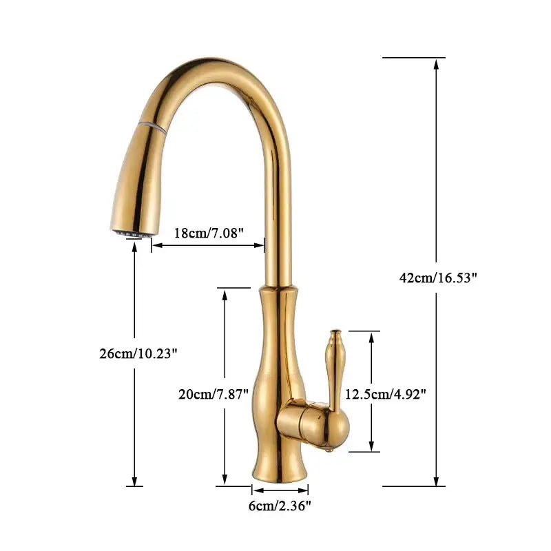 Modern gold swivel kitchen faucet with pull down sprayer