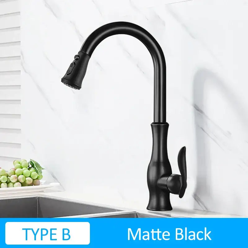Modern gold swivel kitchen faucet with pull down sprayer