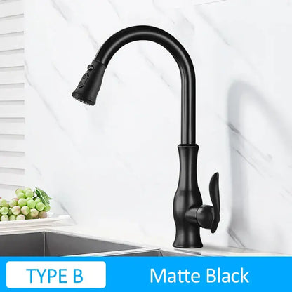 Modern gold swivel kitchen faucet with pull down sprayer