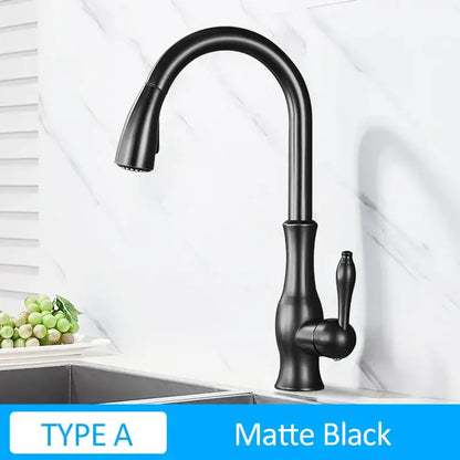 Modern gold swivel kitchen faucet with pull down sprayer