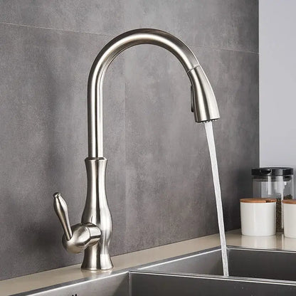 Modern gold swivel kitchen faucet with pull down sprayer