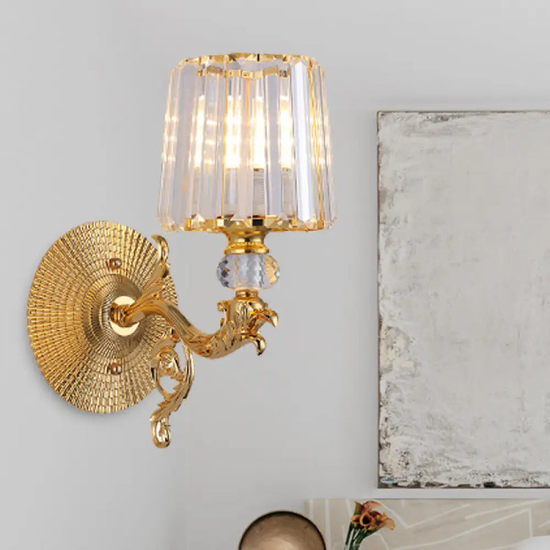 DecorBites™ Modern Gold Tapered Wall Light Fixture - Elegant Crystal Block Sconce for Bedroom - 1/2 Lights