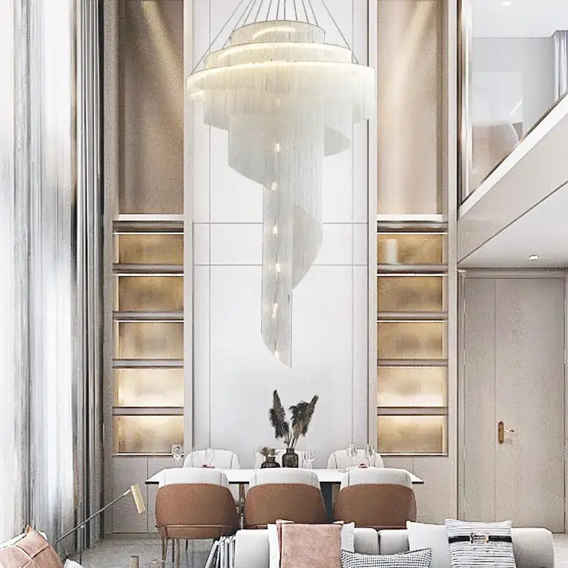 Modern gold tassel led chandelier living room cascading crystal light