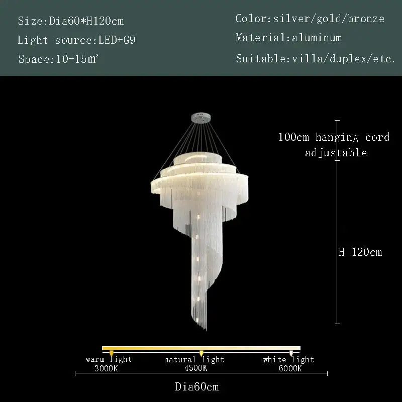 Modern gold tassel led chandelier living room cascading crystal light