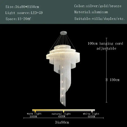 Modern gold tassel led chandelier living room cascading crystal light