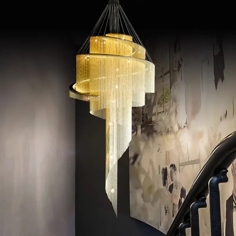 Modern gold tassel led chandelier living room cascading crystal light