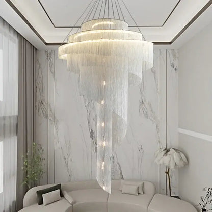 Modern gold tassel led chandelier living room cascading crystal light