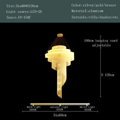 Modern gold tassel led chandelier living room cascading crystal light