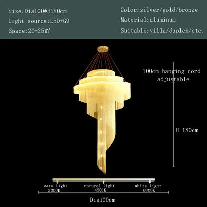 Modern gold tassel led chandelier living room cascading crystal light