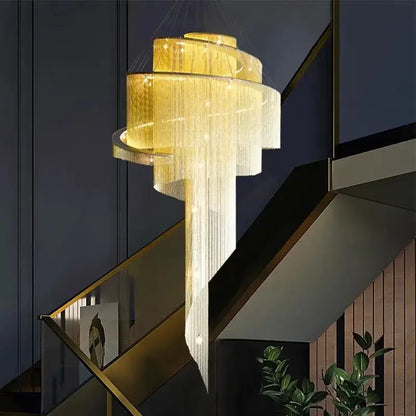 Modern gold tassel led chandelier living room cascading crystal light
