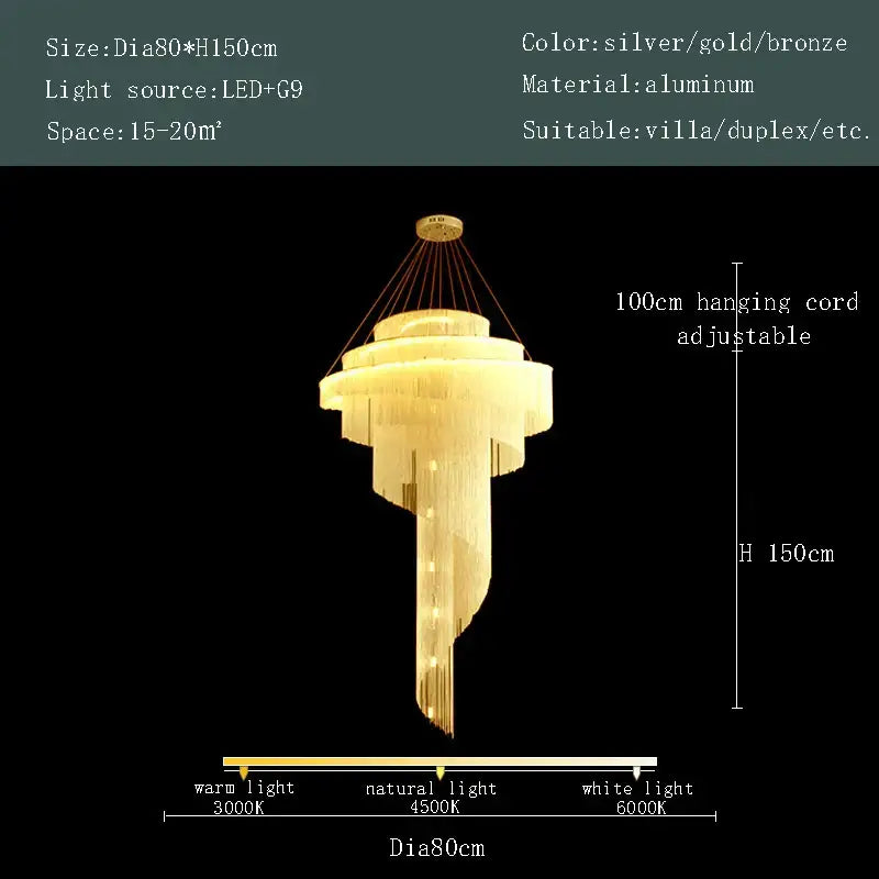 Modern gold tassel led chandelier living room cascading crystal light