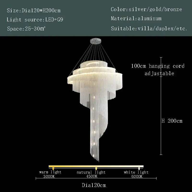 Modern gold tassel led chandelier living room cascading crystal light