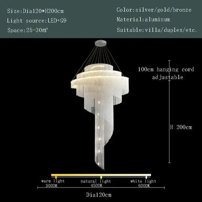 Modern gold tassel led chandelier living room cascading crystal light