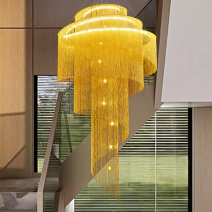 Modern gold tassel led chandelier living room cascading crystal light