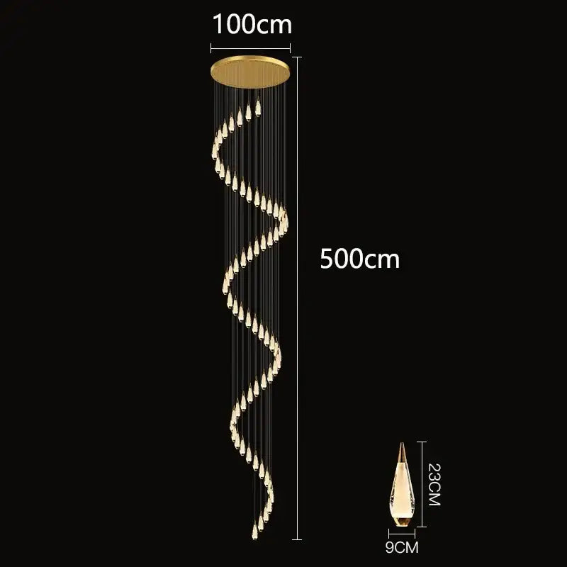 Modern gold teardrop led pendant staircase chandelier living room