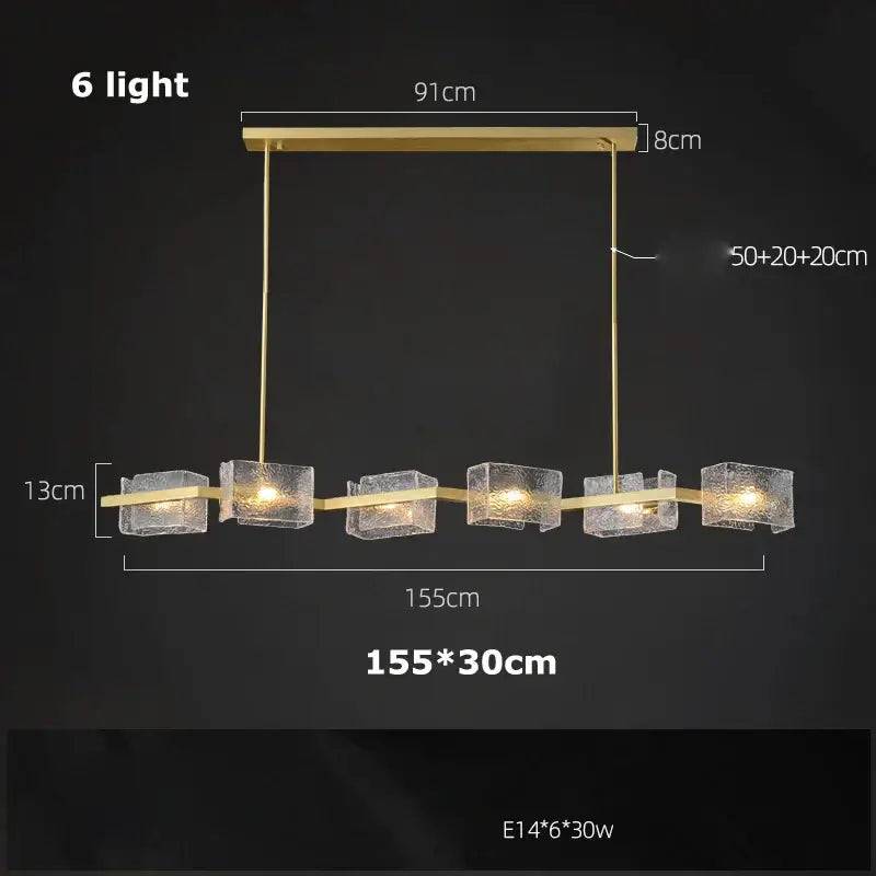Modern gold textured glass crystal chandelier living room light