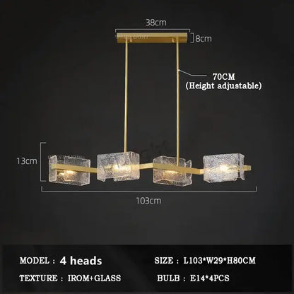 Modern gold textured glass crystal chandelier living room light