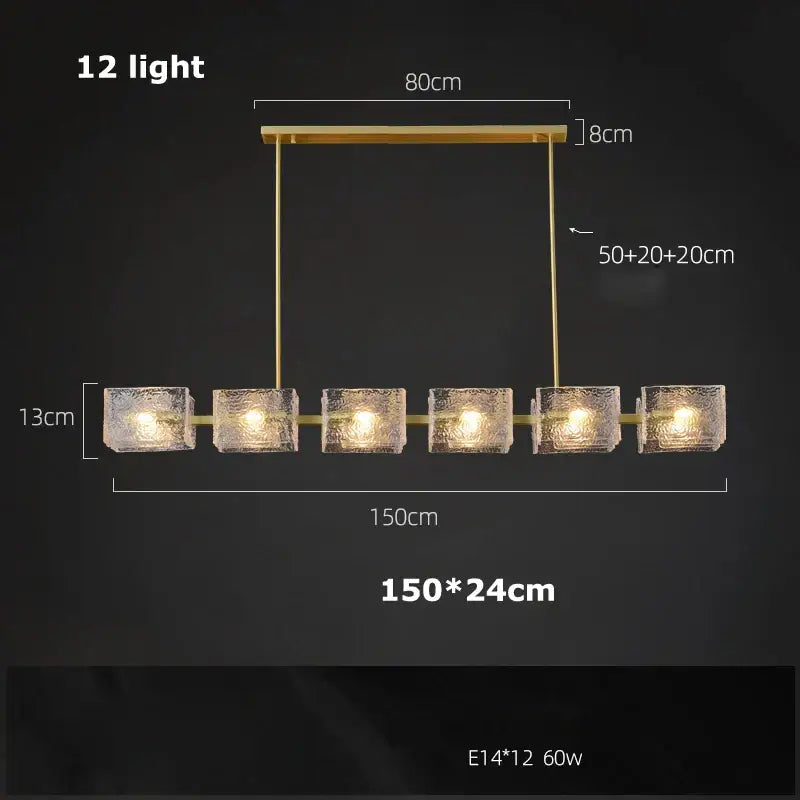 Modern gold textured glass crystal chandelier living room light