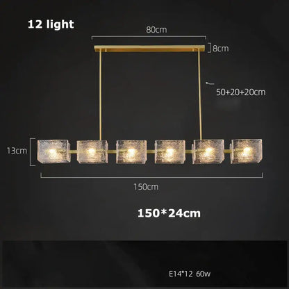 Modern gold textured glass crystal chandelier living room light