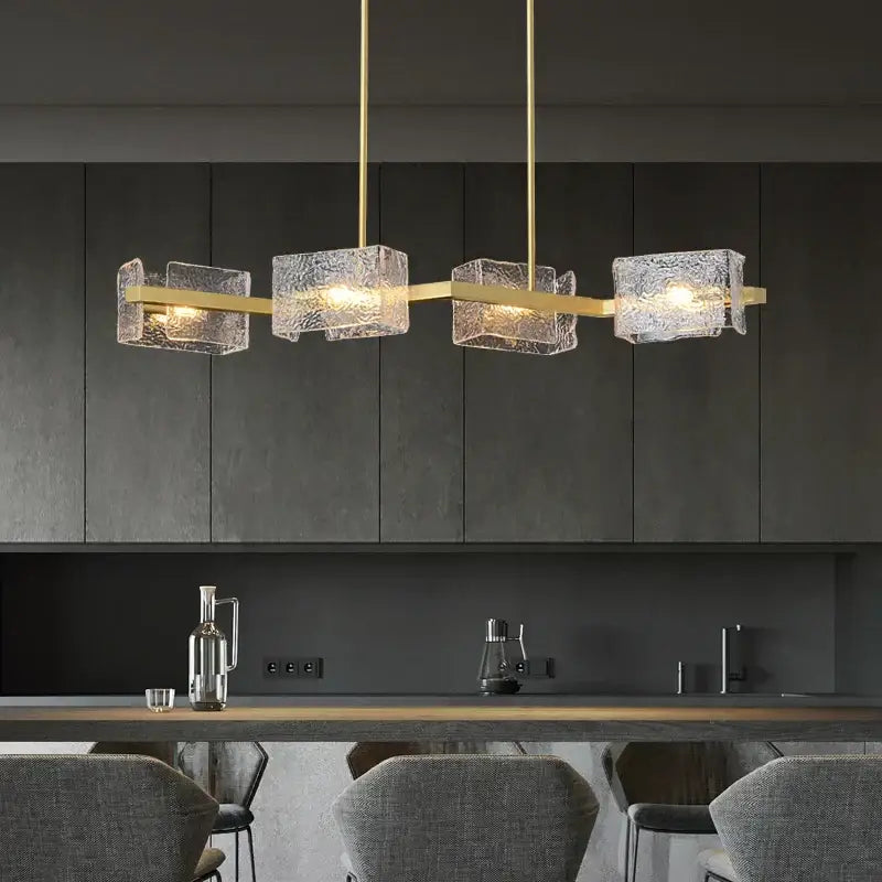 Modern gold textured glass crystal chandelier living room light