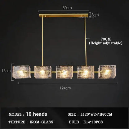 Modern gold textured glass crystal chandelier living room light